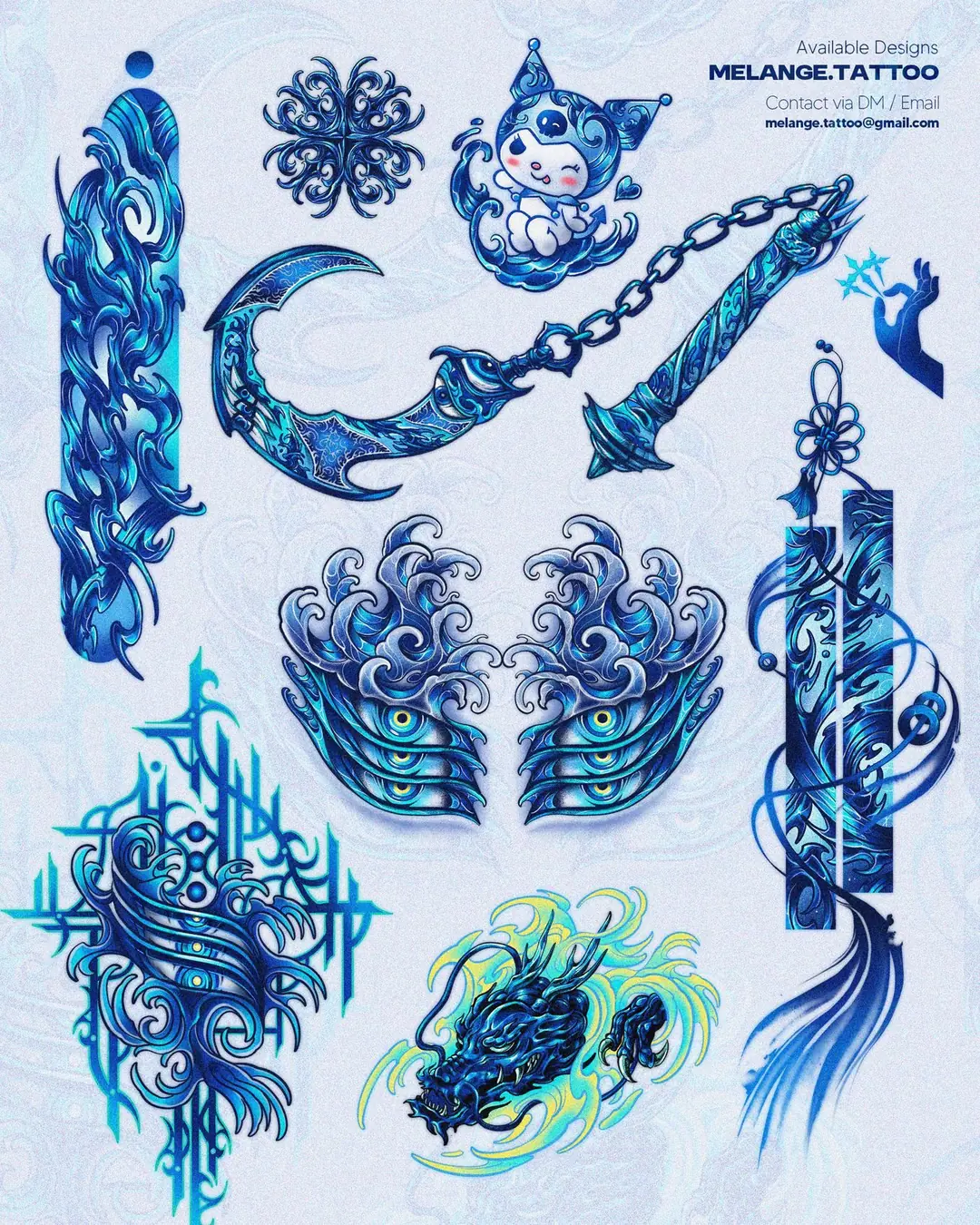 Flash sheet: available blue ink designs by Melange